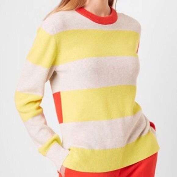French Connection Nuka Stripe Sweater in Lemon Tonic / Poppy Red XS - Picture 2 of 7